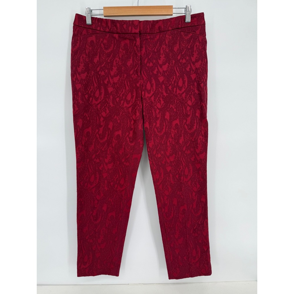WHBM Burgundy Paisley Jacquard The Slim Ankle Trousers Women Pants Sz 10 Holiday